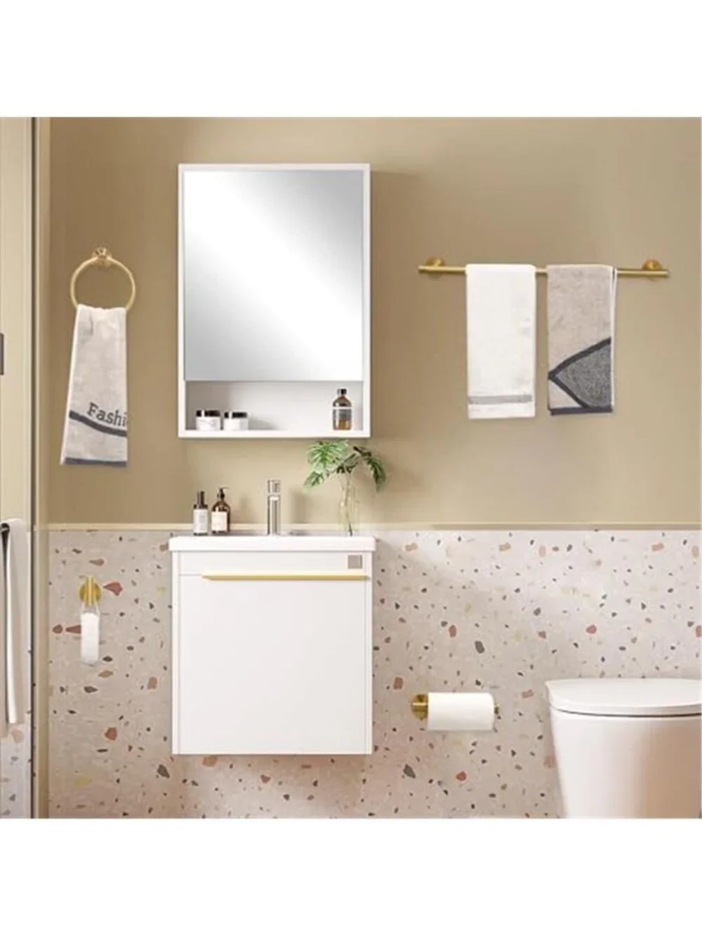 Brushed Gold Bathroom Hardware Set Towel Bar Towel Ring Hooks 5 Piece